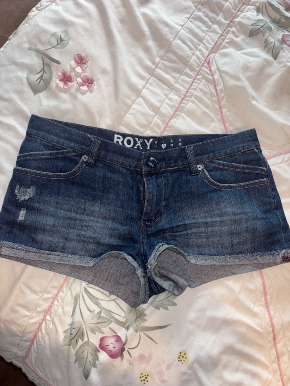 Roxy Dark Blue Distressed Denim Jean Shorts
